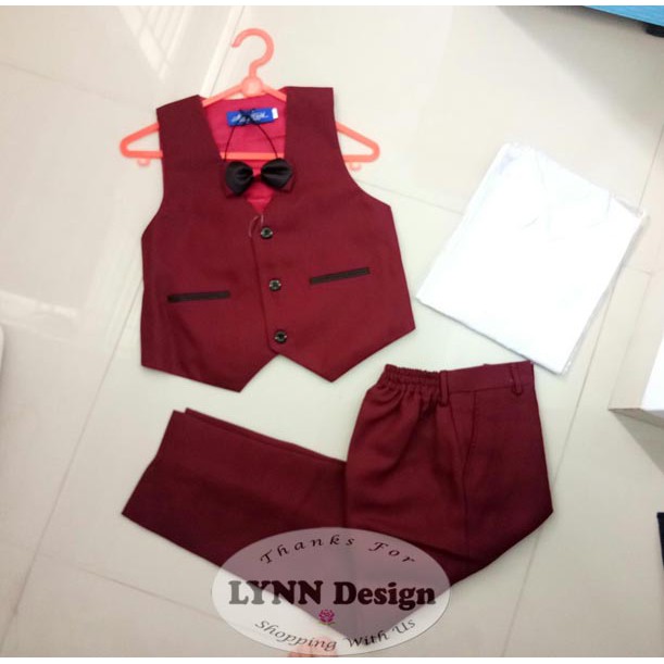 2- 10 th PREMIUM Setelan jas anak pesta 4 in 1 Maroon Merah rompi