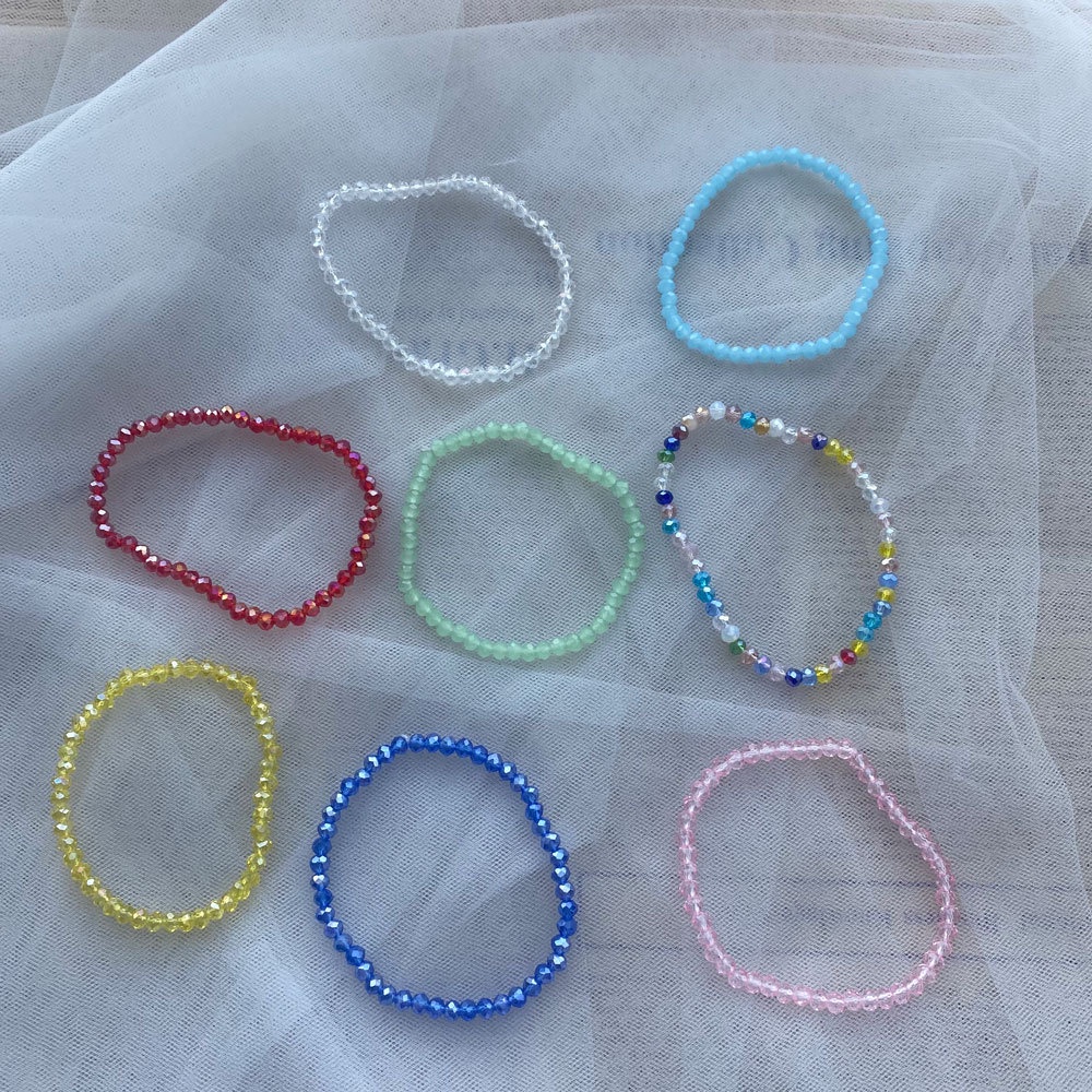 Gelang Manik-Manik Kristal Handmade Warna Polos Gaya Korea