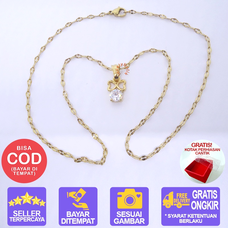 Lovelybutik - Kalung Titanium Anti Karat Selamanya Kalung Ella Wanita Titanium ukuran 45 cm Warna ( Silver ) ( Emas ) BONUS KOTAK PERHIASAN