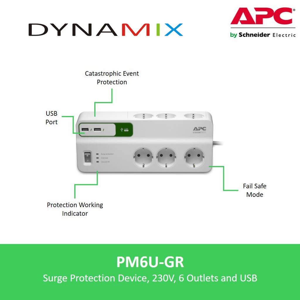 Colokan APC PM6U-GR Surge Protector dengan USB Port GARANSI RESMI | Filter Listrik &amp; Anti Petir | multi stop kontak