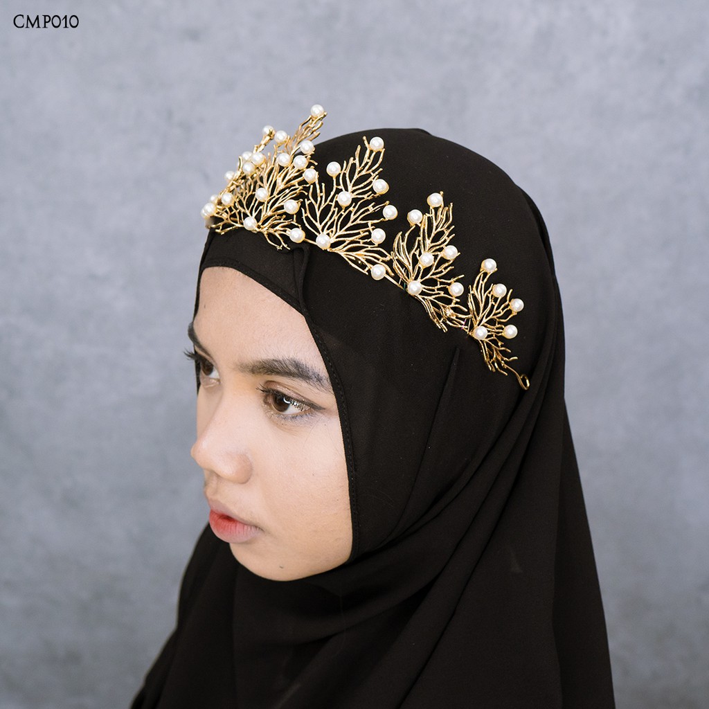 [READY STOCK] MAHKOTA PENGANTIN HIJAB MODERN HIASAN PESTA WANITA GOLD CMP010