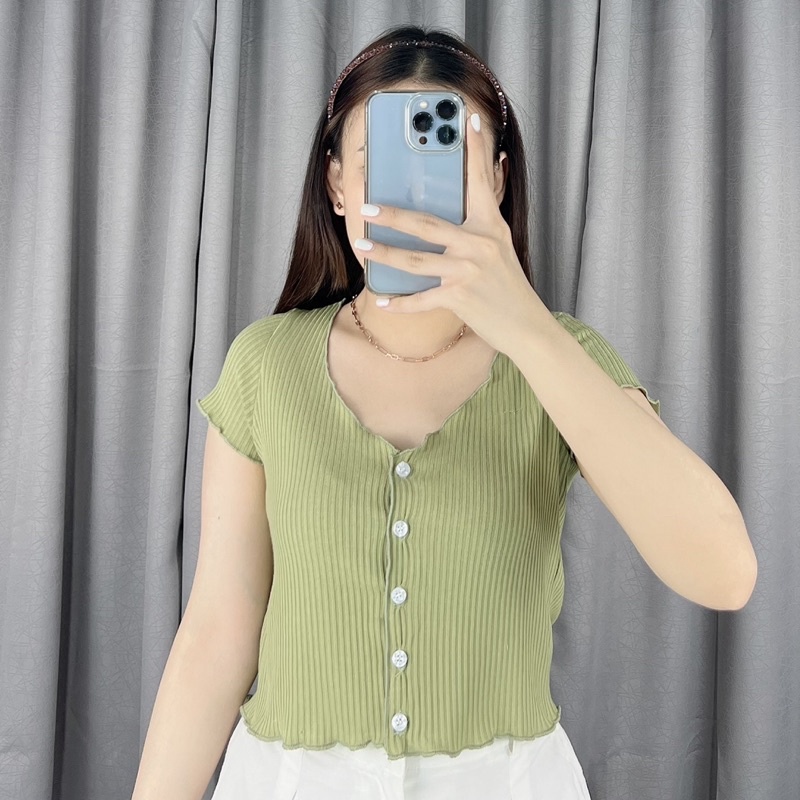 Stella button crop top | Crop top button | atasan wanita crop