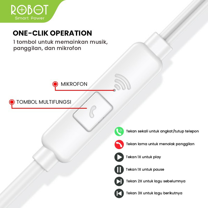 Headset Robot RE801 Wired Earphone Bass Android iPhone Original
