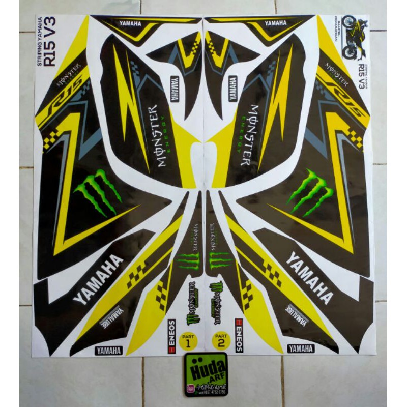 Striping sticker list body VARIASI Yamaha R15V3 motif Monster Energi