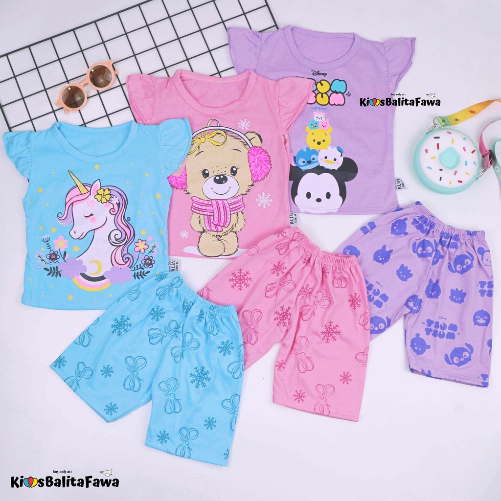 RUFFLE TEE Set Poo uk 0-7 Tahun / Setelan Bayi Anak Perempuan Karakter Import Baju Tidur Balita Baby babycinnamon