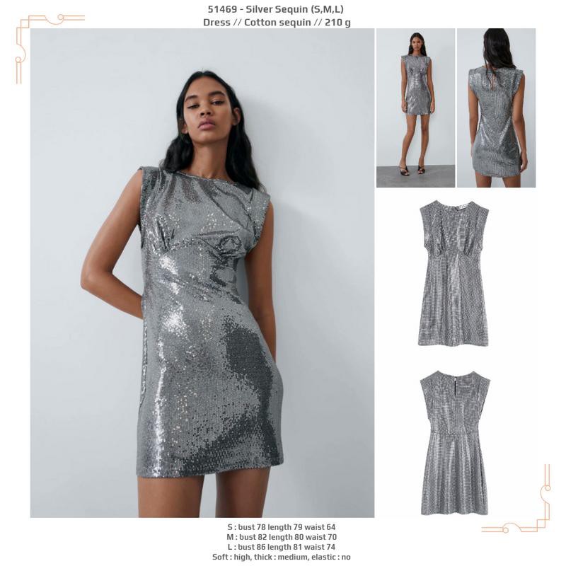 51469 Silver Sequin Dress / Dress Pesta Mini Perak Abu-Abu