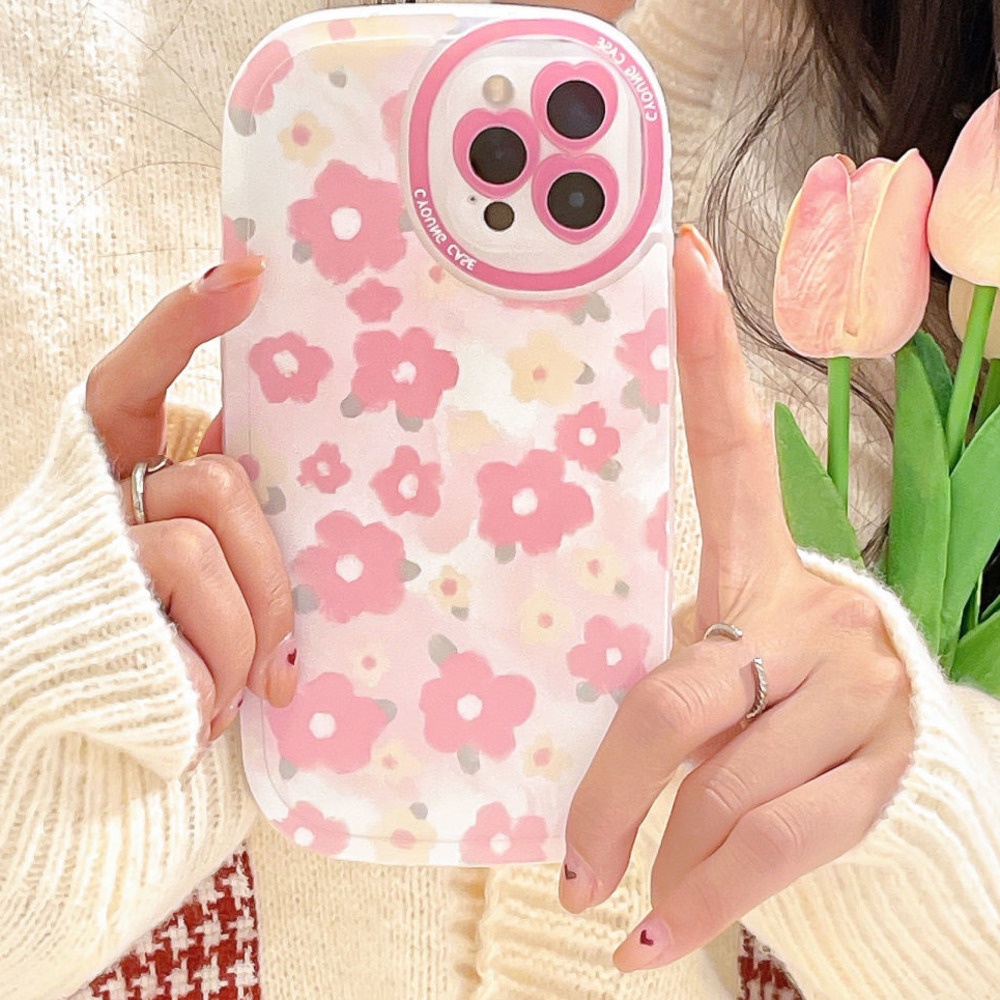 Casing Ponsel Pelindung Bunga Merah Muda Kompatibel dengan IPhone 12 13 11 Pro Max X Xs Max Xr Saw7