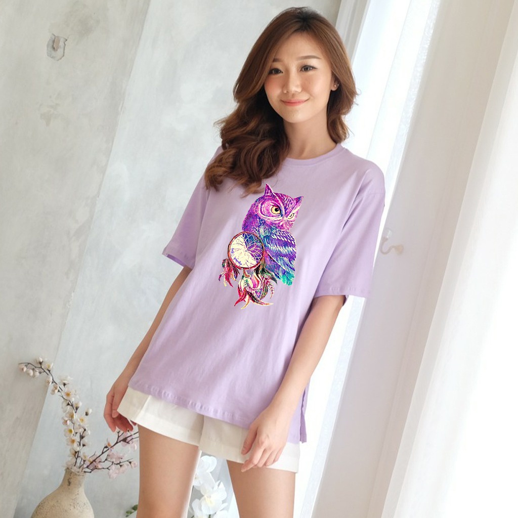 MYSTIQUE.ID-BAJU KAOS PURPLE OWL T-SHIRT LUCU DAN AESTHETIC