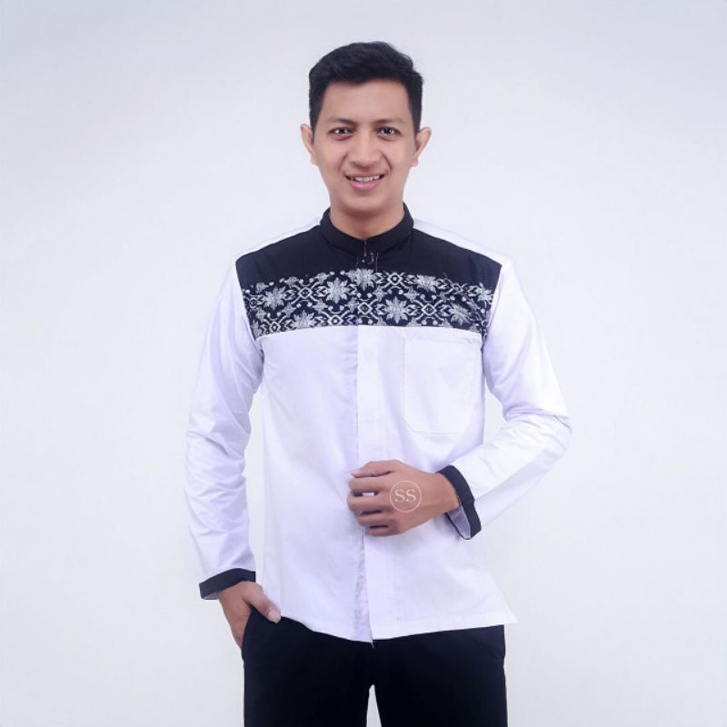 Kemeja pria lengan panjang | kemeja polos kombinasi batik kemeja pria kekinian M L XL| seragam