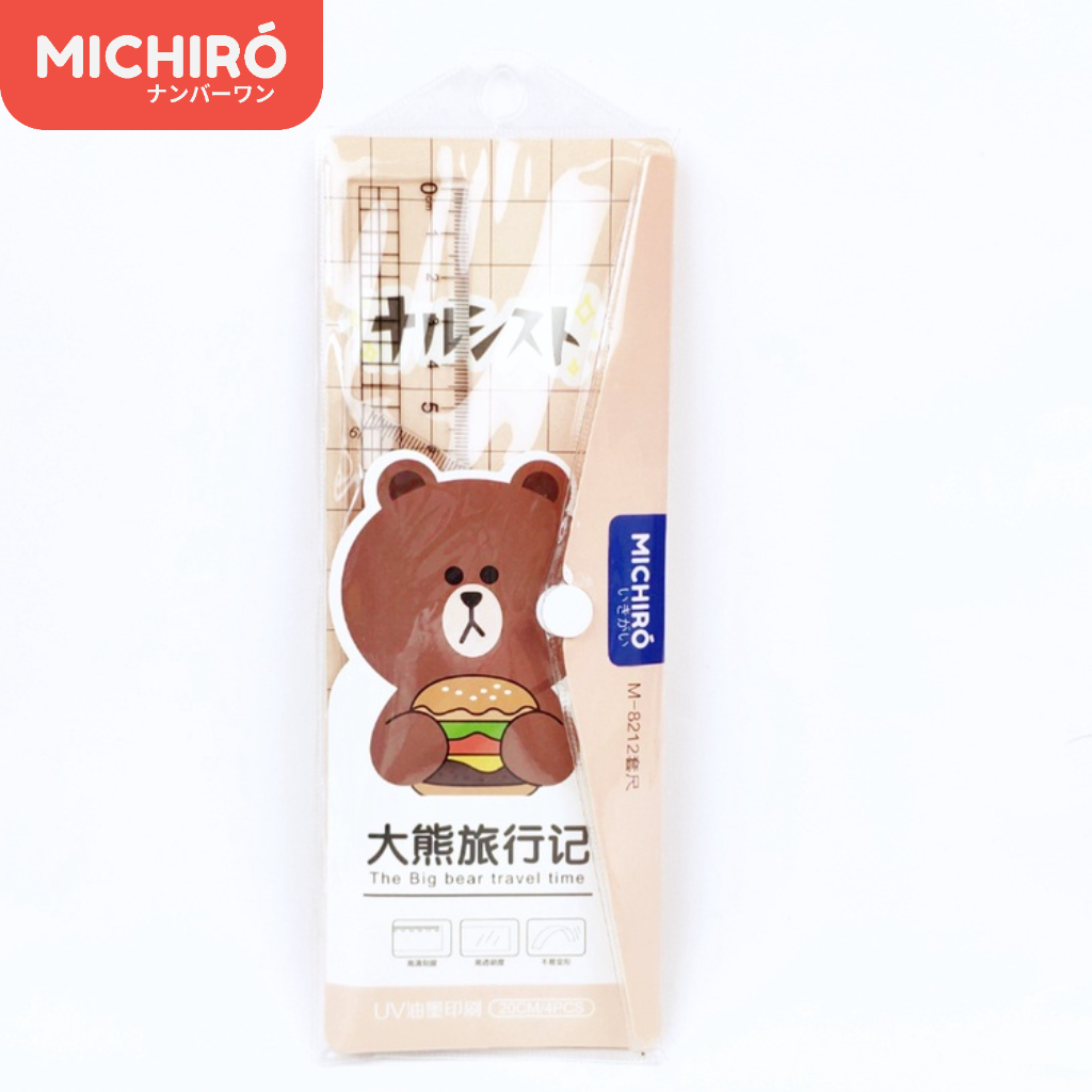 

Michiro Penggaris Dengan Design/Motif LINE Brown Geometry Ruler Set
