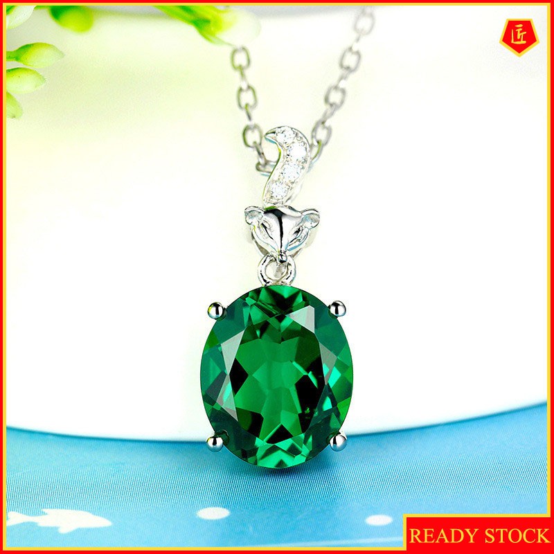 [Ready Stock]Temperament Green Crystal Diamond Fox Pendant Lucky Pendant