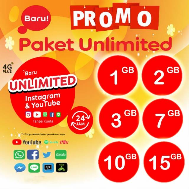 Kuota Indosat Unlimited 1GB, 2GB, 3GB, 7GB, 10GB, 15GB dan Mini 2,5GB, 6GB, 28GB