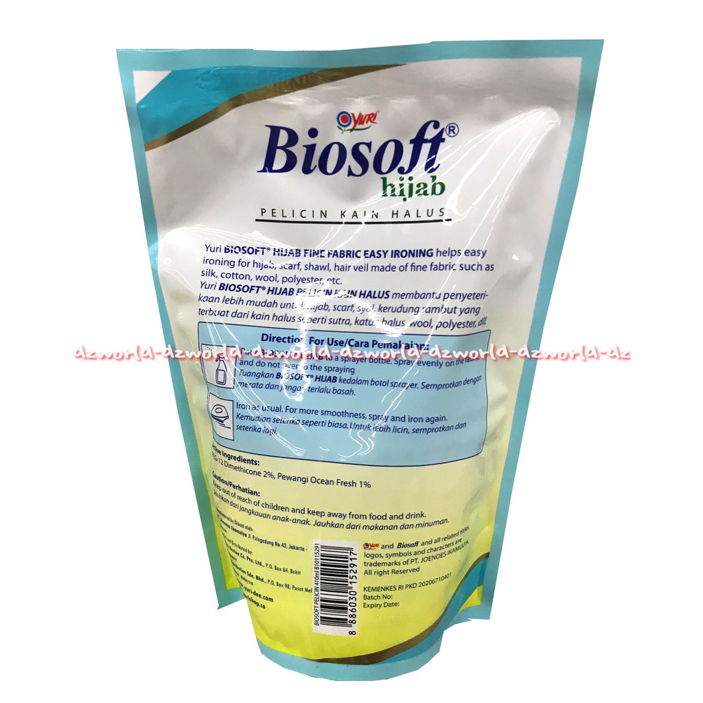 Biosoft Hijab Pelicin Ocean Fresh Pelicin Untuk Kain Hijab &amp; Kain Halus Lainya Reffil 410mL