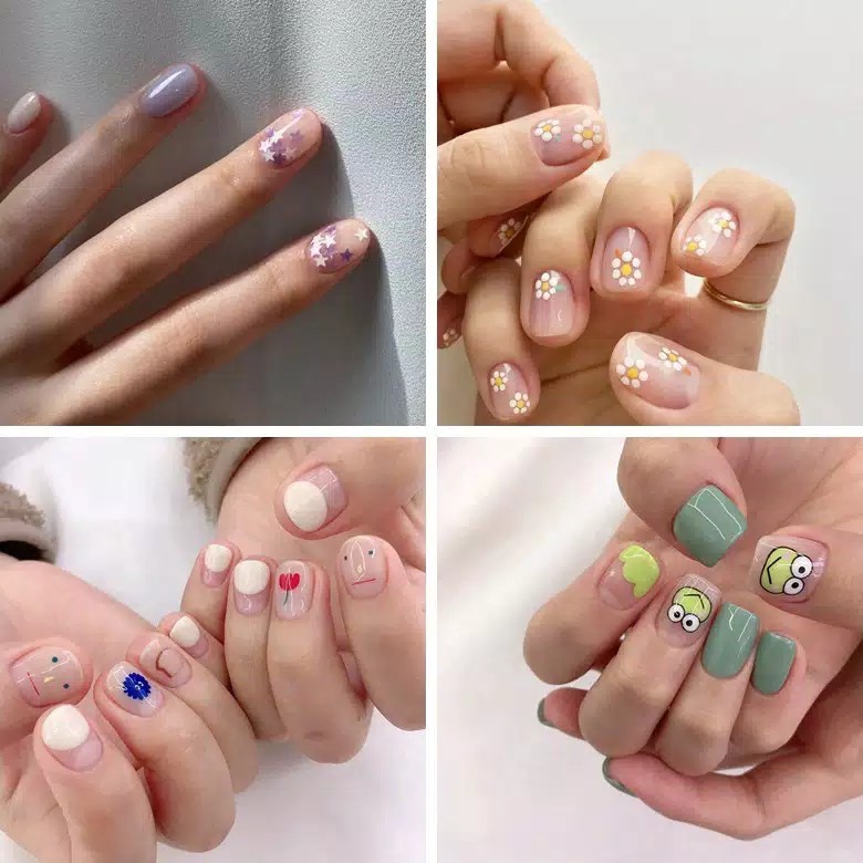 #Curved Stiker Kuku Premium Motif Heart &amp; Bubble 3D | Nail Sticker 14 PCS