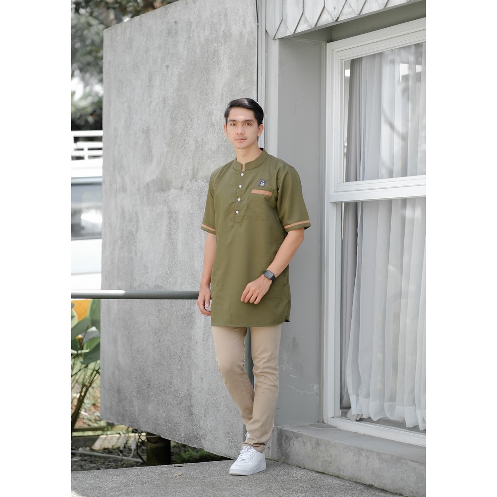 Baju Koko Kurta Modern Fit / Kurta Kasual Muslim - Soleh Abu Bakar Army