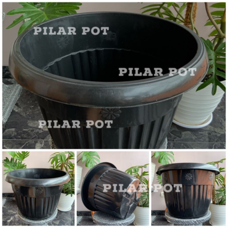 Pot bunga tanaman plastik hitam Grace 40cm kuping - Grace 40 kuping