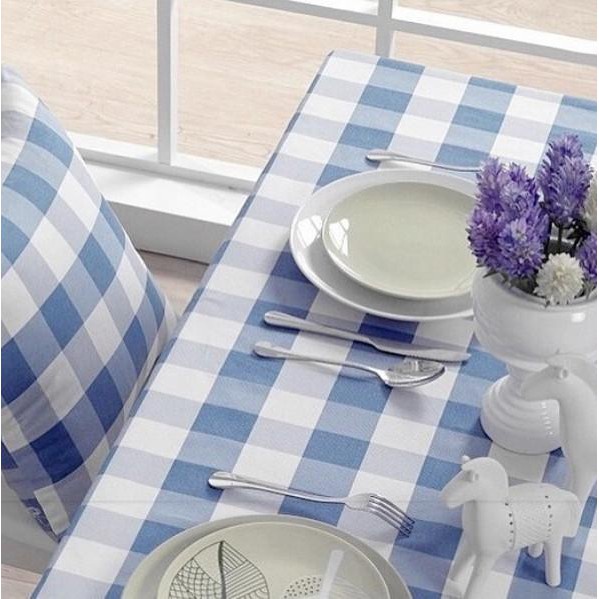 Cotton | Kain Katun Linen Impor Motif Kotak Biru Putih/Kain Diy/Kain Jahit Terbaru Ready Stock