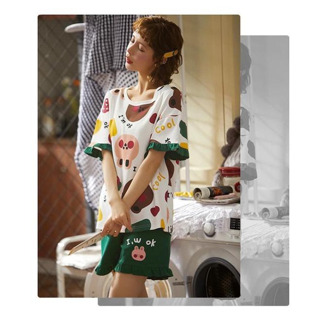Yumico Bahan Import Baju Tidur Piyama Wanita Kaos Ht - Bear Ok Tokojanbuja