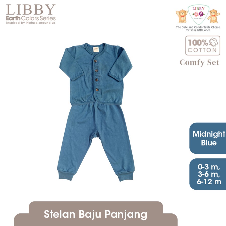 Makassar! Setelan Panjang Earth Comfy Set Libby Baby Kancing Depan 0-6 Months