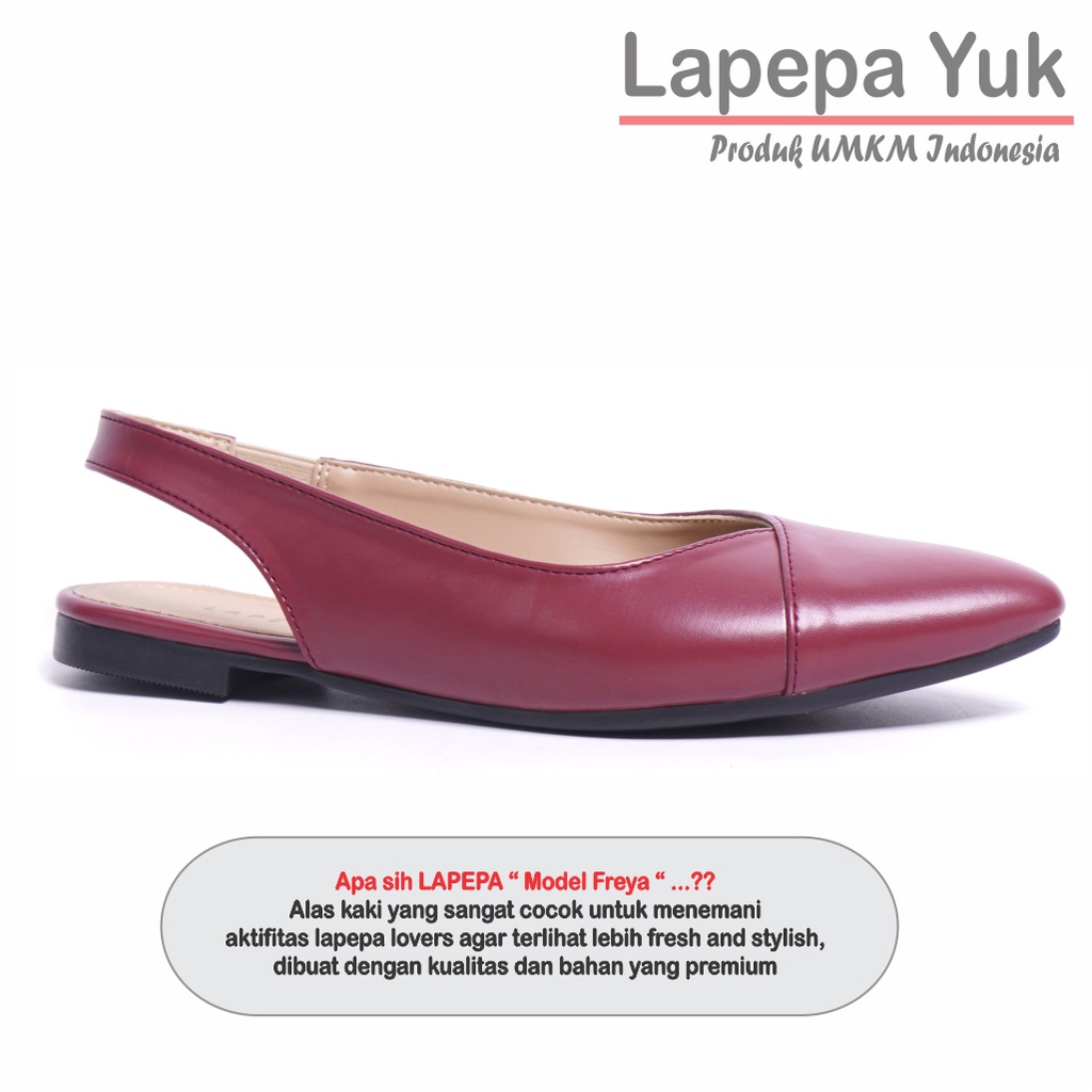 LAPEPA YUK - Sepatu Flat Shoes Wanita FREYA Untuk Kerja kantor Spatu Flatshoes Cewek Kuliahan Jalan Santai Casual Empuk Nyaman Slop Lancip Warna MAROON Kasual Merah Strap Tali Selop Belakang Premium Original Kekinian Terbaru Shoes ORI Mall Official Store