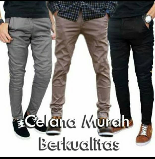 CELANA CHINO Panjang pria Slimfit KERJAHARIAN Santai Casual Formal Hitam Abu Cream Mocca Size 27-38