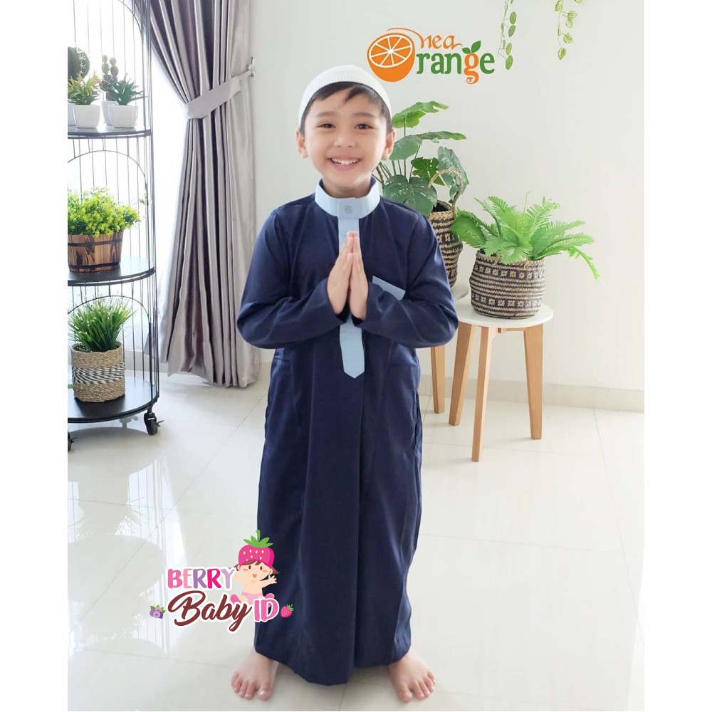 Nea Orange Gamis Velvet Baju Muslim Anak GRATIS Peci Rajut Berry Mart