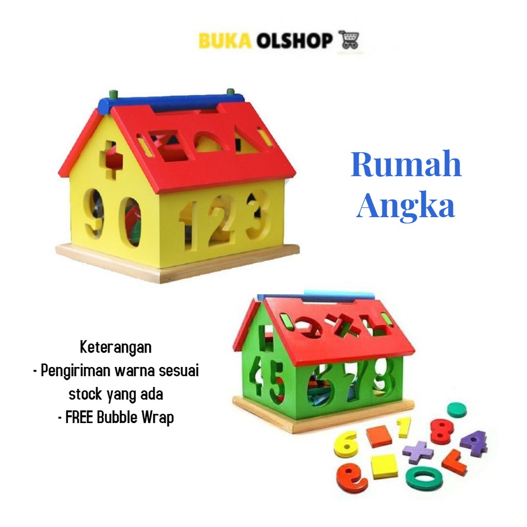 Mainan Kayu Edukatif Rumah Angka Rumah Huruf