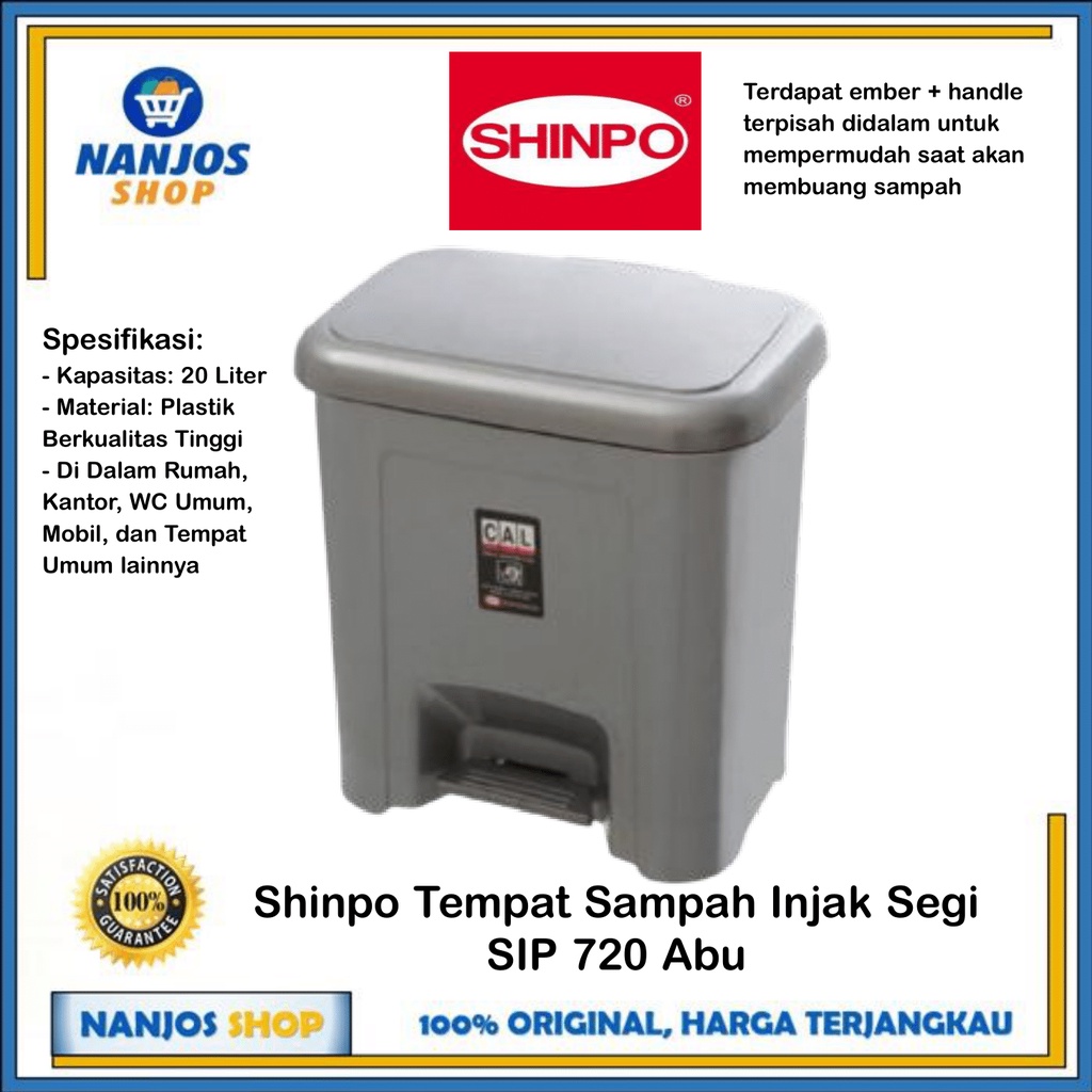 Shinpo Tong Tempat Sampah Dust Bin Dustbin Injak Segi 20 Liter Sip 720 / Sip720