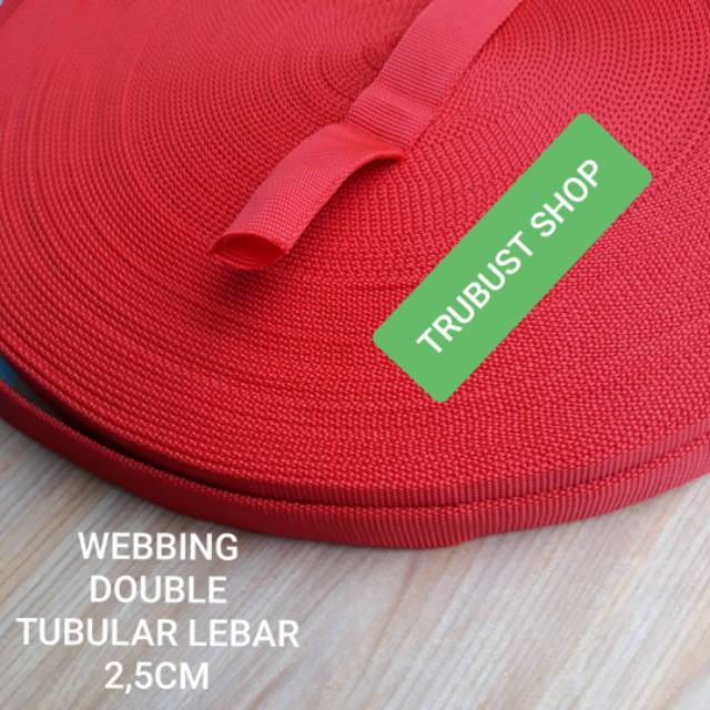 Tali webbing double tubular 2.5cm merah jual ecer meteran