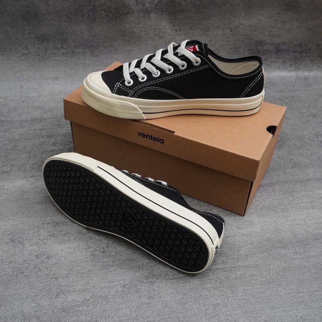 VENTELA Basic Low Black Natural Original Sepatu Sneakers Casual Sekolah Hitam Putih Pria Wanita