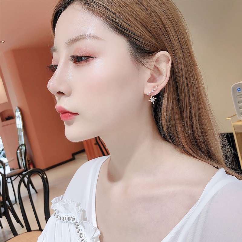 Korean zircon rice word eight-pointed star earrings temperament short wild earrings