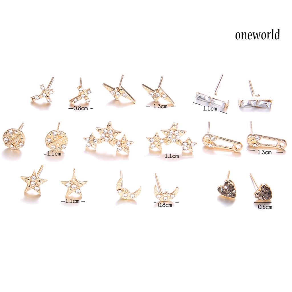 OW@ 9 Pairs Ear Studs Adorable Ear Decoration Alloy Women Geometric Stud Earrings for Birthday Pary
