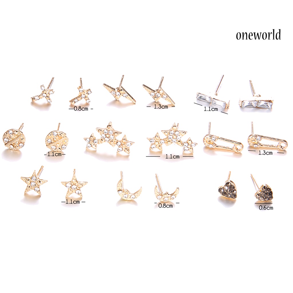 OW@ 9 Pairs Ear Studs Adorable Ear Decoration Alloy Women Geometric Stud Earrings for Birthday Pary