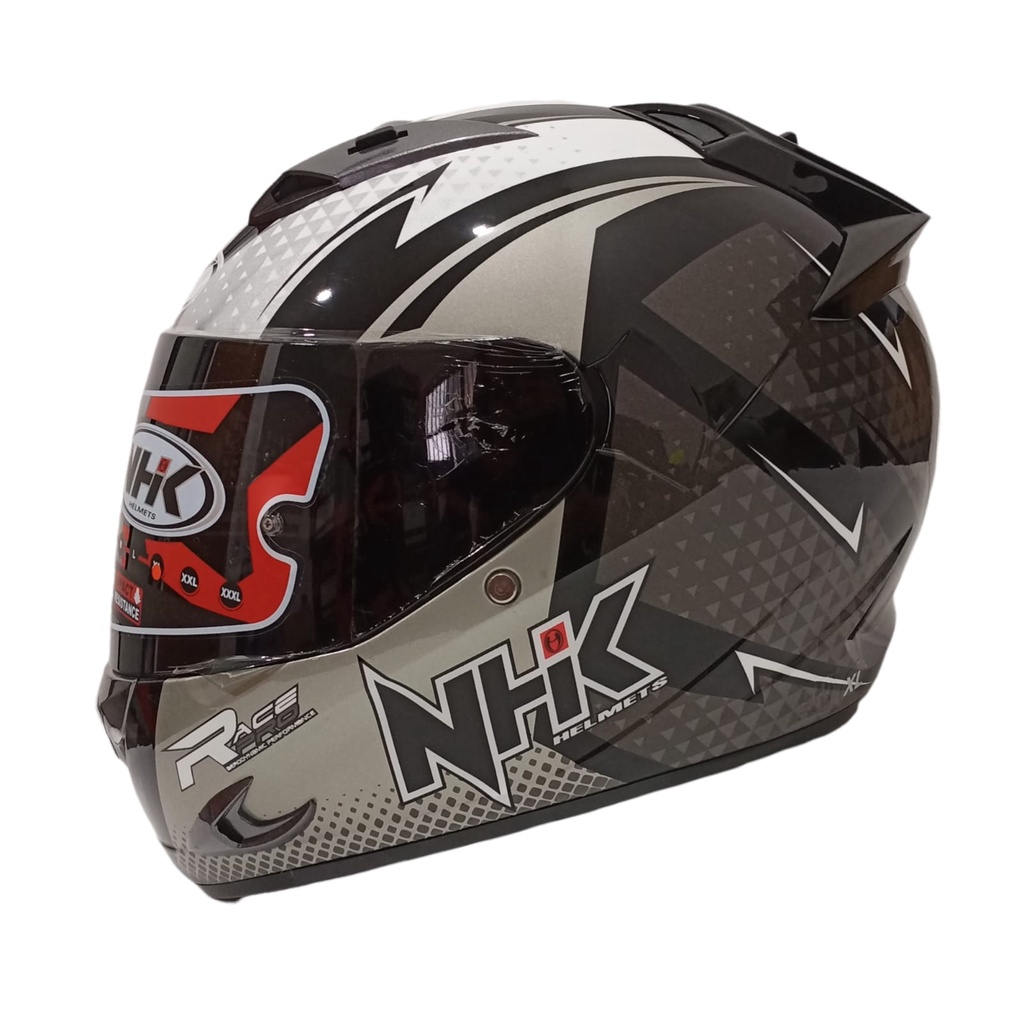 HELM NHK RACE PRO FLASH BLACK SILVER GLOSSY HELM FULL FACE NHK