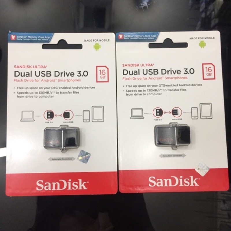 FLASHDISK SANDISK ULTRA DUAL USB DRIVE 3.0 OTG 16GB ORIGINAL GARANSI RESMI