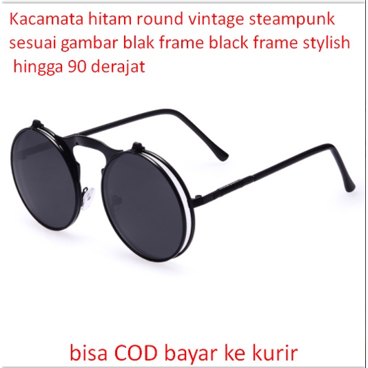 AOFLY Kacamata Hitam Round Vintage Steampunk Sunglasses Kacamata Klasik - Hitam