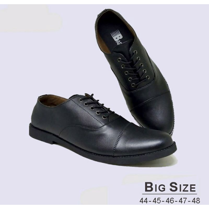 Bisa COD / Pantofel Pria Barack Size JUMBO 44-48 Sepatu Kerja Formal Clasic Cowok Kantoran Kaki Besar Bahan Kulit Hitam, 47