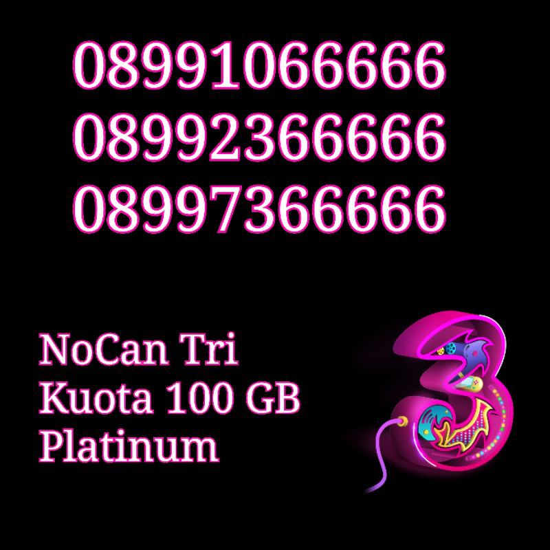 NOCAN Nomor Cantik 11 Digit Panca Kartu Perdana Tri Three 3 4G LTE Kuota 100GB