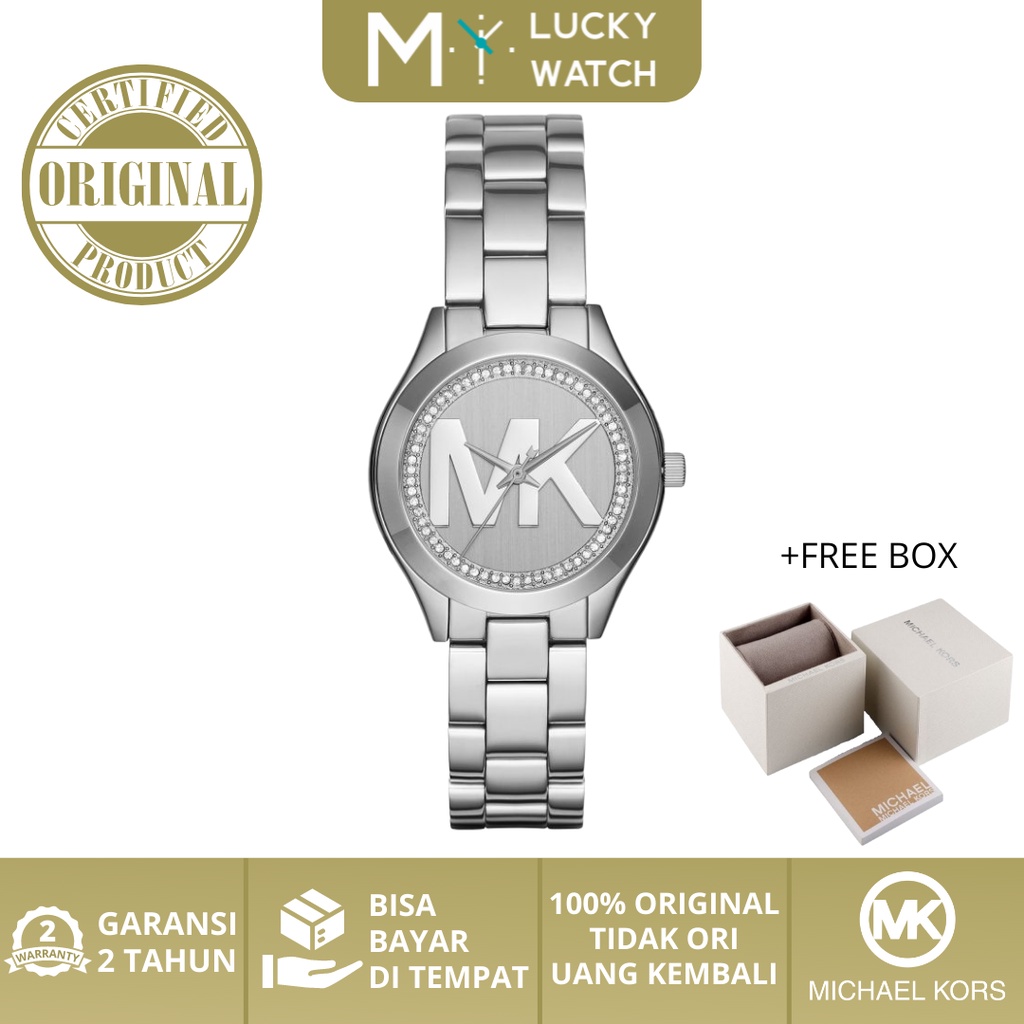 [ ORI - GARANSI 2 THN ] JAM TANGAN WANITA MK 3548 SILVER STAINLESS STEEL