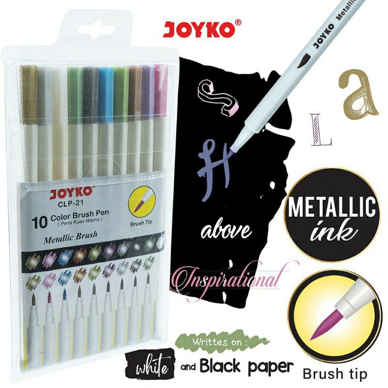 

JOYKO CLP22 METALLIC BRUSH PEN SET 10 WARNA SPIDOL KILAP METALIK
