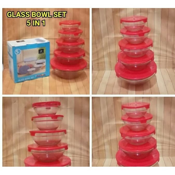 *COD*Glass Bowl Set Isi 5 Pcs - Mangkok Kaca Set - Fresh Box Toples 5 In 1