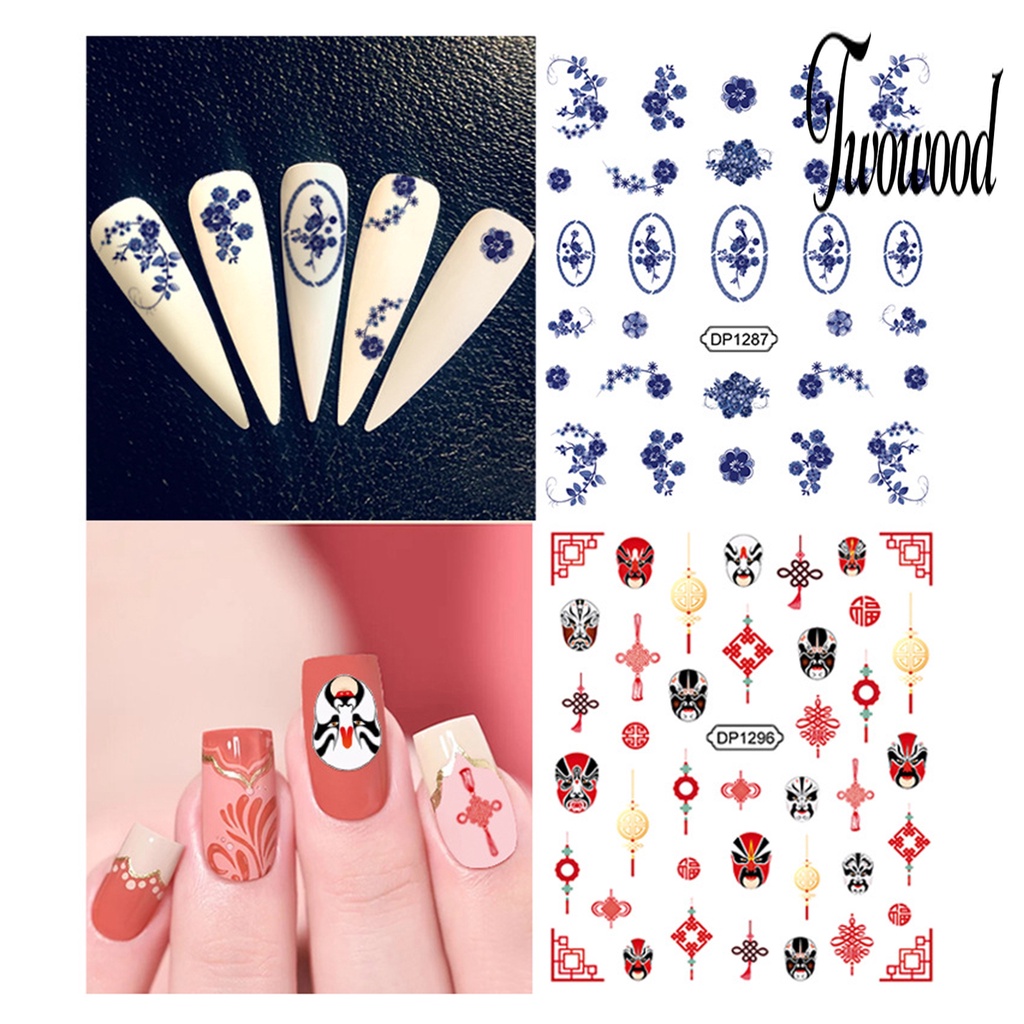 Twowood Stiker Kuku Gaya Cina Warna-Warni Untuk Nail Art DIY