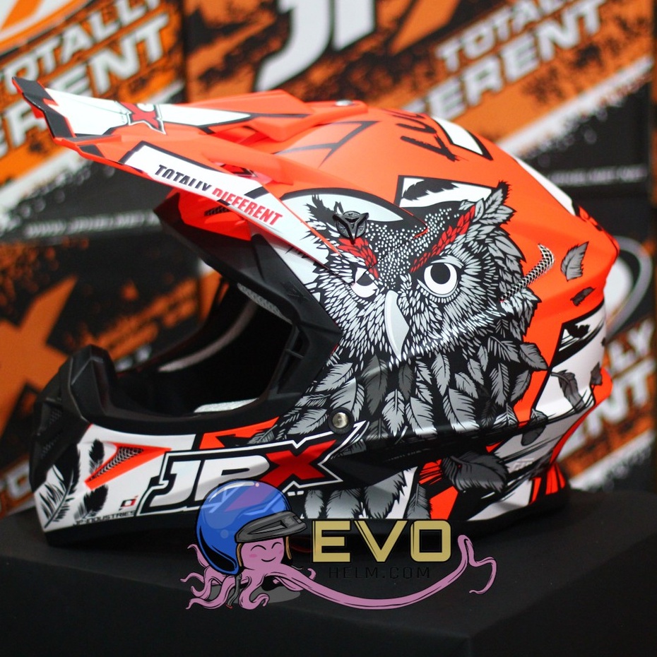 HELM JPX CROSS_FOX1 X13 - FLUO RED DOFF + GOOGLE SNAIL (ONGKIR 2 KG) JPX X13 ORANGE STABILO HELM CROSS JPX MOTIF OWL BURUNG HANTU JPX STABILO