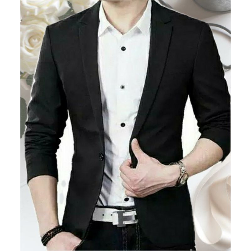 blazer formal hitam pria lengan panjang