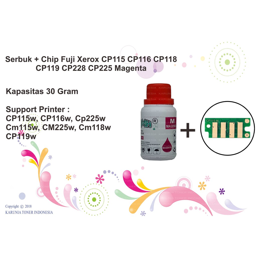 Serbuk + Chip Fuji Xerox CP115 CP116 CP118 Cp119 CP228 CP225 Magenta