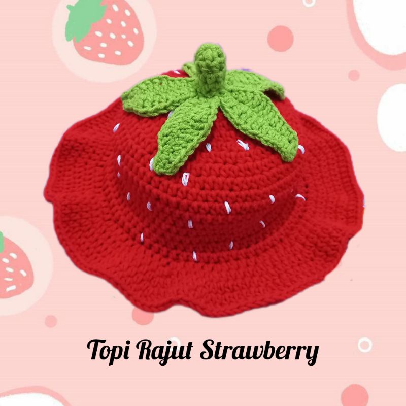 Bucket Hat Rajut Buatan Tangan//Cute strawberry Bucket Hat Crochet Handmade