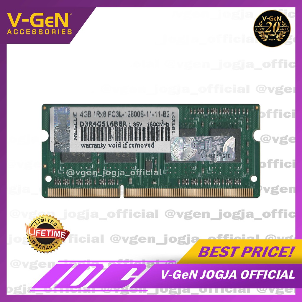 V-GeN RAM RESCUE SO-DIMM DDR3 PC 12800 2GB - 8GB GARANSI RESMI