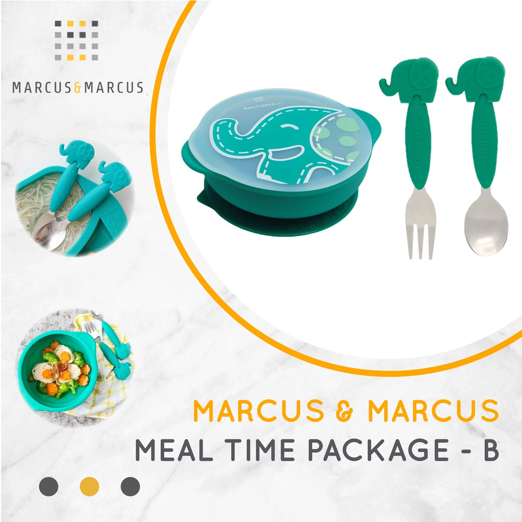 Meal Time Package B (MNM Spoon Fork Set Green & Suction Bowl Green ) Marcus & Marcus