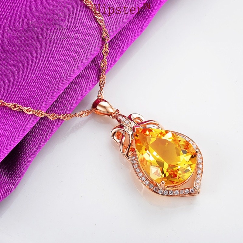 New Product Best-Selling Fashion Trend 18K Rose Gold Yellow Diamond Pendant Colored Gems Necklace