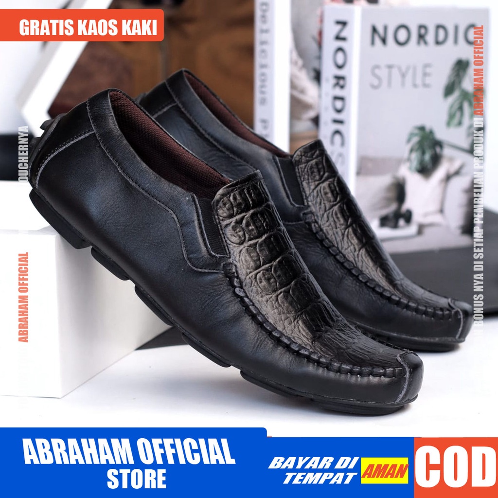 ABRHM X ASBUL Sepatu Slip On Pria Sepatu Casual Kulit Asli Sepatu Pria Casual Anti slip Cowok/Cowo Sepatu Kasual slop kantor kondangan moccasin cassual